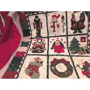 Vtg Partial Complete Christmas Folk Art Barn Style Quilt Or Wall Hanging 36"X45"